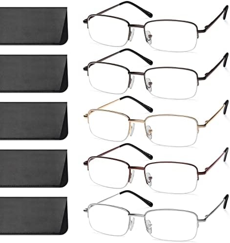 НОВИВОН 5 Спакувајте Очила За Читање За Мажи, Метално Сино Светло Што Ги Блокира Читателите Со Пролетни Шарки, Очила Против