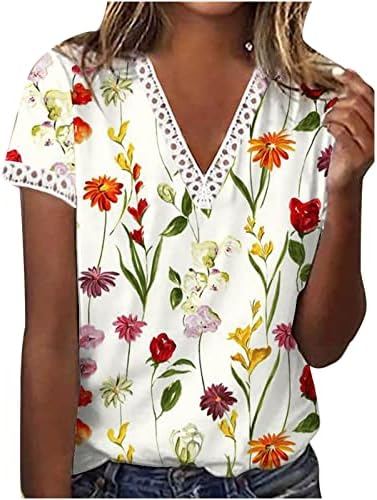 Кошула за графичка блуза за жени есен лето 2023 година кратка ракав чипка памук длабок v врат бренд пердув маичка Ky ky