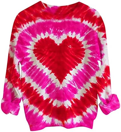 Жените Долги Ракави Маица Блузи Денот На Вљубените Мода Вратоврска Боја Срце Печатење Обичните Маици Маици Пуловер Дуксер