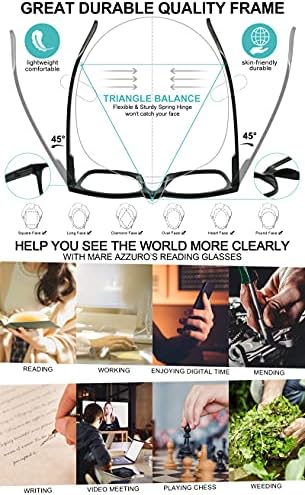 Маре Азуро Голема рамка за читање очила мажи квадратни читатели 1.0 1,5 2.0 2.5 3.0 3.5 4.0 5.0 6.0