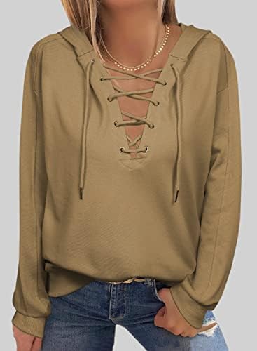 Dokotoo жени 2023 модна чипка нагоре v вратот на вратот, дуксери за џемпери на врвови на врвови на џемпери