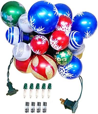 Светла за новогодишни елки, божиќни светла топка 2 во 1 дизајн, 28 метри мулти-боја 25 сијалици, UL овластен приклучок за проширување