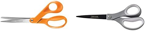 Fiskars Оригинални ножици со ракувани со портокал, 8 инчи и 1541301001 нелепливи ножици за меки на титаниум, 8 должина, 3 1/10 исечени