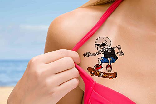 Допетоважа 6 листови Привремени Тетоважи Цртан Скејтборд Череп Лажна Тетоважа За Деца