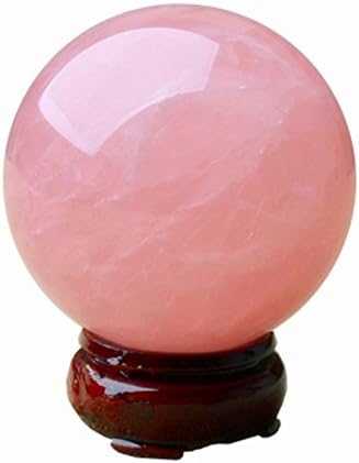 Dingsheng 1,6 инчен природен розов розов кварц сфера кристална топка чакра заздравување на занаети со реики камен и бесплатен дрвен