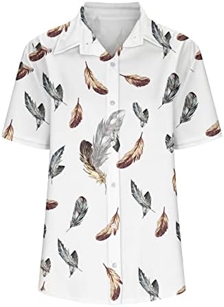 Хавајско копче надолу кошули за жени летни лапчиња против вратот со врвови на тунични врвови на ракав, обична лабава лабава блуза од маица