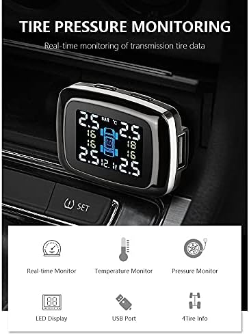 XJJZS CAR TPMS на мониторинг на притисок на гумите Сензор за систем USB порт -автомобил Безбедност Аларм цигари Полесни дигитални системи