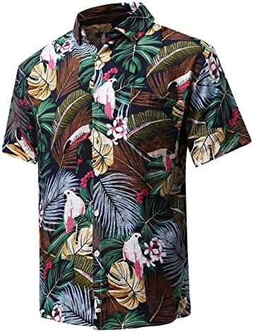 Менс Спорт постави летни облеки за летни 2 парчиња сет на плажа печатени кошули со кратки ракави и панталони со шорцеви