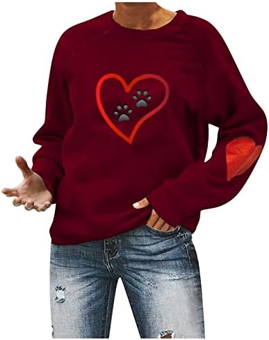 Среќни кошули за Денот на вineубените околу врвовите на вратот со долги ракави џемпери сакаат срцеви графички џемпери за двојки
