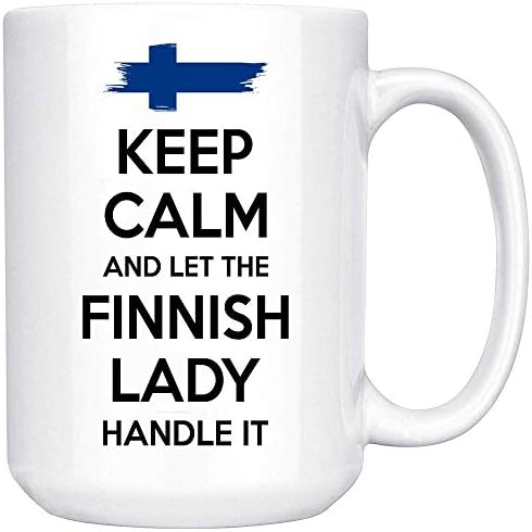 Фински подарок за жени баба мајка тетка девојка 15oz бело кафе - држете се смирено и оставете ја финската дама да се справи со тоа