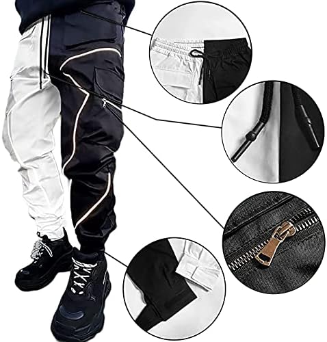 Boomlemon Машки карго -панталони за џогер, рефлексивни технички хип холем харем панталони панк улична облека тактички панталони панталони