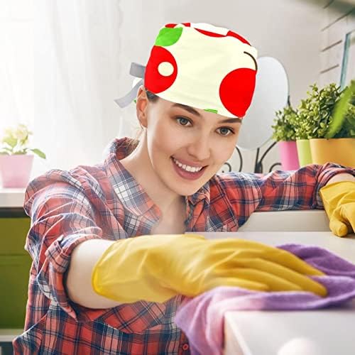 2 ПЦС медицинска сестра за чистење жени со долга коса, јаболка со овошје прилагодливо работно капаче со копче и џемпери разнобојно
