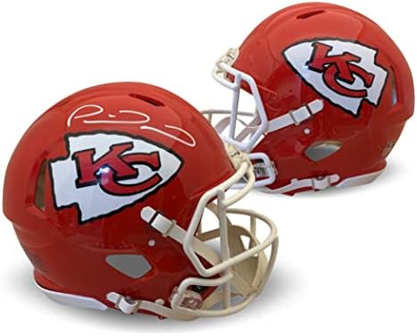 Патрик Махомс го автограмирал Канзас Сити потпишал целосна големина автентична брзина на фудбалски шлем Бекет Коа