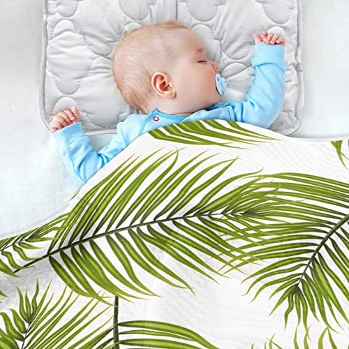 Тропски летни палми лисја унисекс меки бебе ќебе за креветчето за креветчето за дневно згрижување со густ и мек материјал пријатно ќебе за