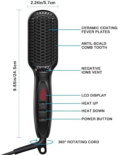 XWWDP засилување на косата LCD за греење Електричен јонски стилови на коса Анти статички керамички зацрвстување на брадата чешел