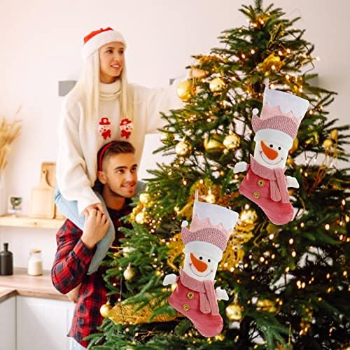 21 инчи Божиќни чорапи розови божиќни чорапи камин виси бонбони чорапи домашни празници Божиќни украси Божиќни украси врамени витраж прозорец