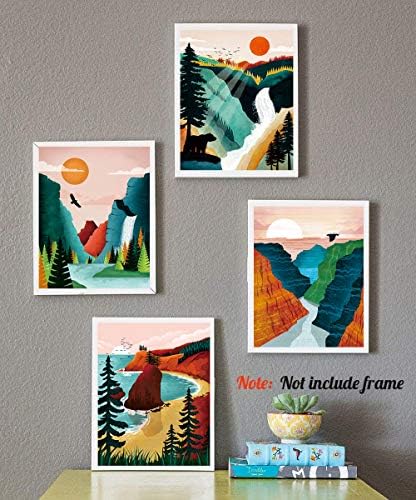 Постер на Национален парк, Национални паркови уметнички отпечатоци, природна wallидна уметност, планински печати сет апстрактни