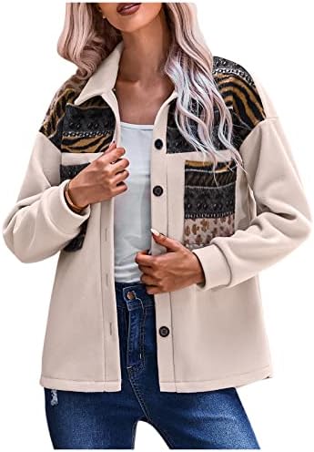 Loungewear Пролетен етнички етнички кардигани со долг ракав за жени Отворен лаптол удобна џебна јакна одговара на полиестер Ацтек