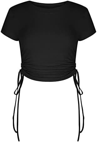 Летна есен врвна маичка за жени со кратки ракави на екипажот на вратот на вратот на вратот на вратот на вратот на вратот, основната маичка