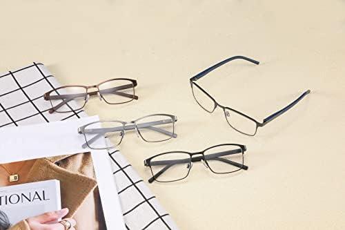 4 пакувања за читање очила за мажи, читатели на компјутерски блокирачи со сина светлина, анти -УВ зраци/вирус/сјај, очила за метална рамка