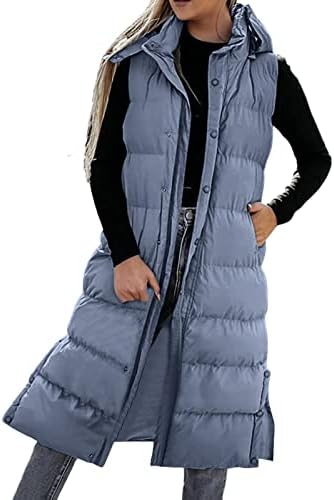 Emенски елек јакна Зимски палто без ракави, долга качулка, загреано палто со џебови со ватирана јакна на отворено