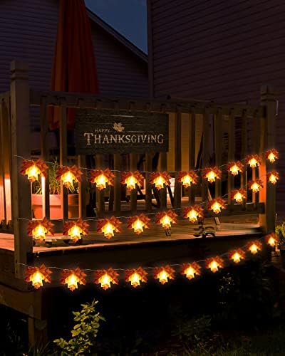 Денот на благодарноста Декорации есен декор јавор од лисја на лисја 2 пакувања 20 стапки 40 предводена батерија управувана венец за дома есенска