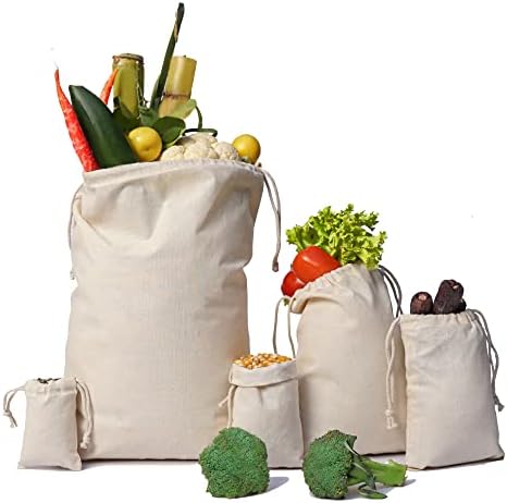Biglotbags памучни торби со муслин, органски памук со двојно влечење. Премиум квалитет што може да се употреби еко-пријателски