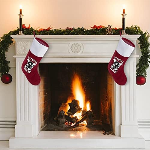 Питбул тато Божиќни чорапи за порибување со кадифен камин што виси за Божиќно дрво
