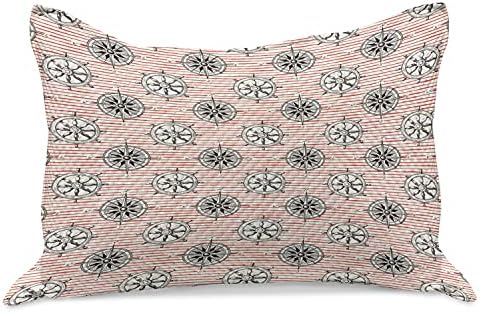 Ambesonne Наутички плетен ватенка Pemlowcover, океански тематски рачно нацртани воланот и шемата на морскиот компас розови линии, стандардна