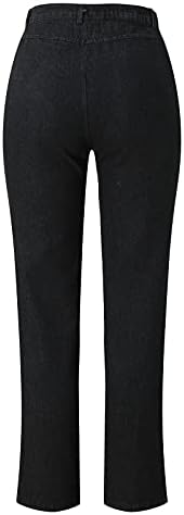 Панталони за жени фармерки со високи половини панталони лабава патент цврста боја пеперутка печати права нога плус големина тексас фармерки