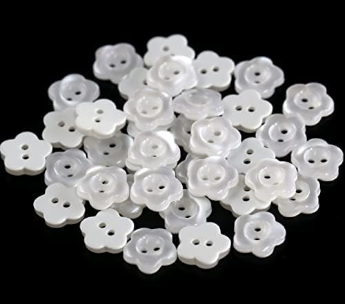 Копчиња за облик на цвет во Гансија 11ммтранслумно копче за бела смола за шиење кошула за блуза DIY -пакет за книги од 100 парчиња