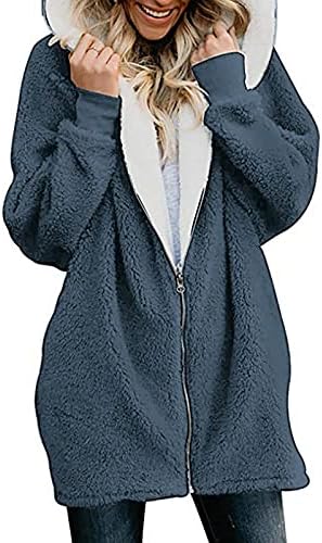 Pail Paps за жени, дуксери со долги ракави јакна женски основни зимски полиестерски удобни палта цврсти цврсти
