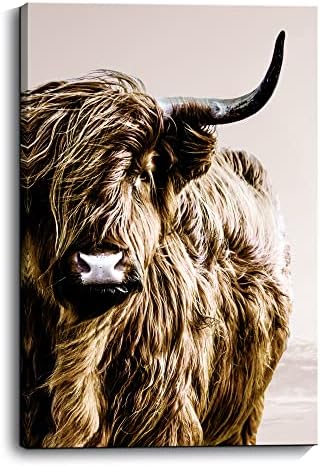 Znz Highland кравјо wallид уметност земја фарма куќа wallид декор силен самоуверен јак платно отпечатоци со долги рогови животински wallид