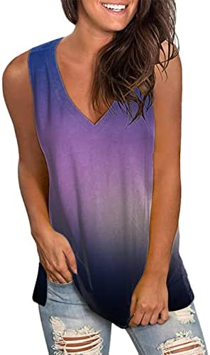 Gdjgta жени лето обичен печатен резервоар врвот V вратот без ракави маички маички туники женски резервоар за вежбање врвови