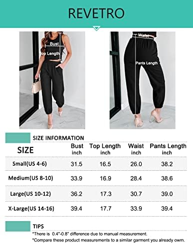 Revetro Women'sенски две парчиња облека без ракави Racerback Ribbed Plit Tank Tops Tops долги панталони
