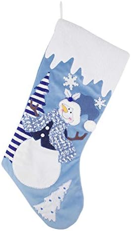 Etistta Classic 19 инчи сини Божиќни чорапи сет од 3, сина бела Божиќна декор со кадифена апликација снежни чорапи за Божиќни камиони