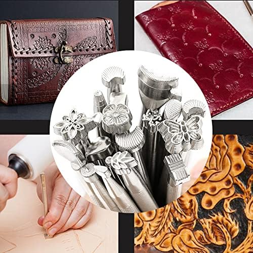 Skyzonal 20 парчиња кожни алатки кои работат со седло правење поставени резба занаетчиски марки Панч за DIY кожа занает Работа
