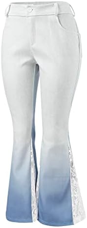 Womenените Елегантни разгорени панталони широки нозе палацо панталони високи половини долги панталони градиентски шема печатени панталони