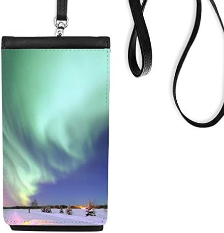 Ноќни starsвезди Арктикот Аурора снежен телефон паричник чанта што виси мобилна торбичка црн џеб
