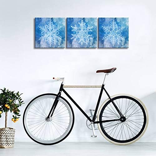 Lovehouse 3 парче Зимска тема Снегулка платно wallидна уметност Апстрактна сина снежна цветна слика печатење на платно врамен wallиден декор