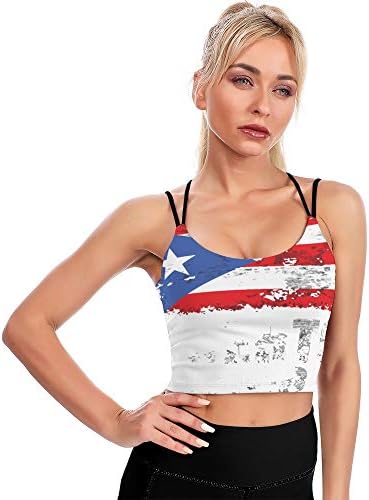 Women'sенски спортски резервоар Топ Порто Рико знаме маица јога спортски врвови градници за салата за салата за салата за салата