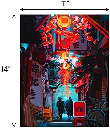 Јапонски постер Јапонски принт - Ноќно градско уметничко дело на платно ролна - Токио уметност аниме wallидна уметност слика за слика - Подарок