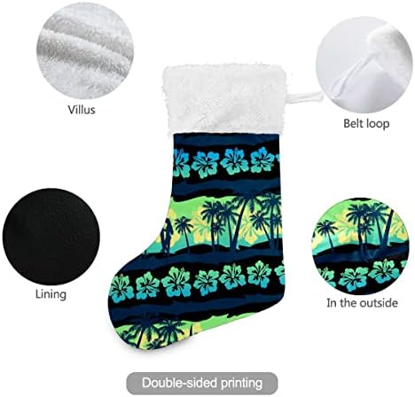 Божиќни чорапи Тропски палми, цветни бели плишани манжетни, мерцеризирани кадифени семејни празници, персонализирани големи декорации за