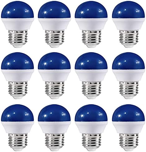 Lxcom Осветлување 12 ПАКЕТ LED Сина Боја Сијалица 1w Глобус Светилки G45 LED Обоени Ноќ Сијалица E26/E27 Средна База Божиќ Празник Мини