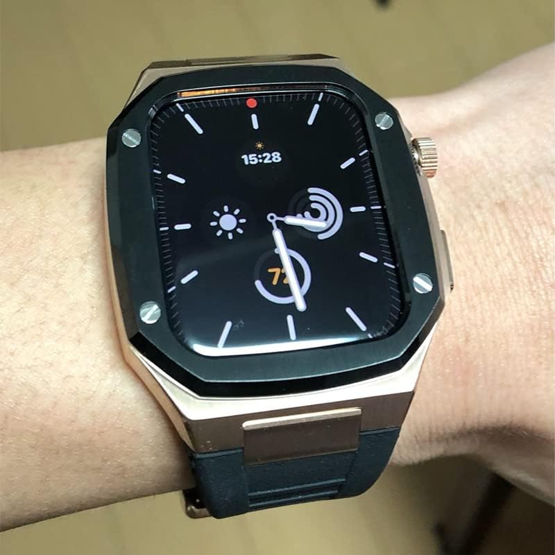 КАНУЗ Гумен Ремен за Apple Watch Band 6 SE 5 4 44mm Комплет За Луксузна Модификација за iwatch 8 7 41mm 45mm Благородна Метална Рамка Силиконска
