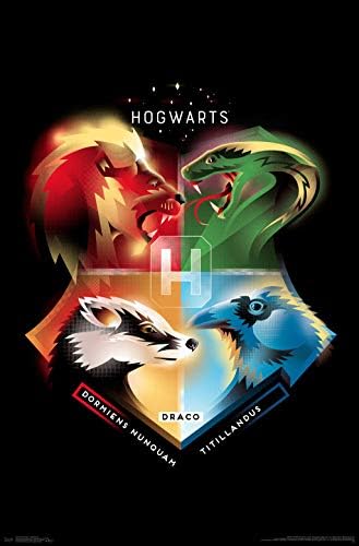 Трендови Интернационал Волшебник Свет: Хари Потер - Hogwarts House Crests Wall Poster, 22.375 X 34, Необрачена верзија