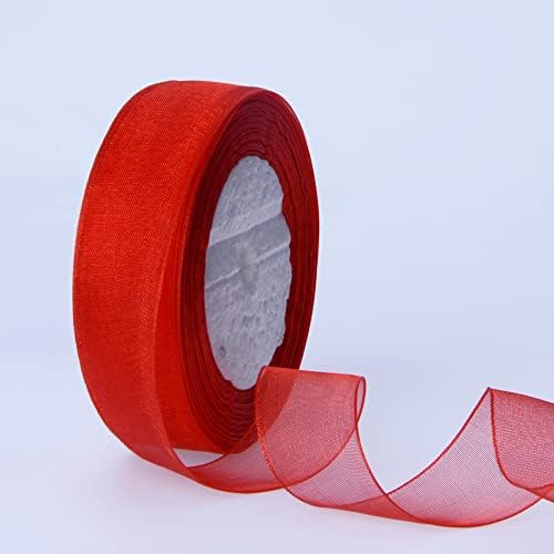 Swision 1 инчи црвена органза лента 50 јарди, чиста шифонска лента за украс за завиткување на подароци, транспарентна лента за лап
