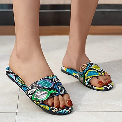 Женски папучи летни обични сандали за жени за жени дами модни цврсти леопард печати рамни влечки сандали обични чевли женски рамни