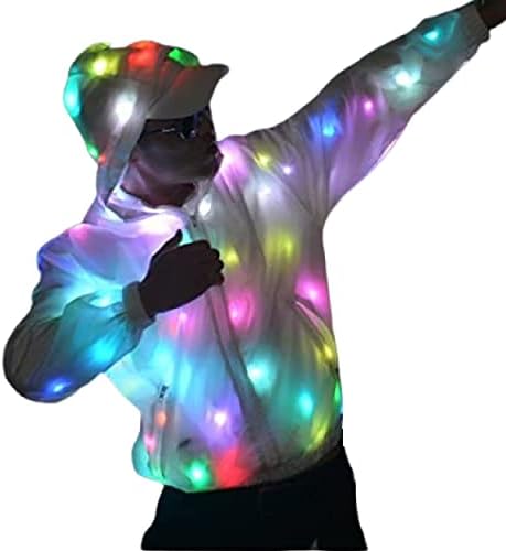 Осветли костум предводена јакна Флеш палто Худи Рејв светла за возрасни деца облека Семејни облеки мажи жени танцувачки клуб сјај