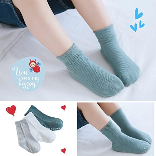 Бебе девојче момче екипаж чорапи со залепи за деца, не лизгање памучни чорапи 6 пакувања, разновидна боја, 6-12 месеци, 1-3Т